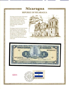 Nicaragua 1968 1 Cordoba UNC P-115 UNC w/FDI UN FLAG STAMP 46546832 Serie B - Picture 1 of 3