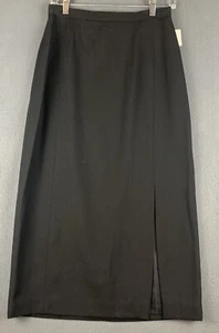 VTG J'Envie Sport 100% Wool Pencil Skirt Sz 8 NWT Midi Black Front Slit Lined - Picture 1 of 10