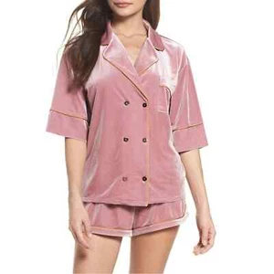 Chelsea28 Woman Pajamas Set M It Takes Two Pink Velvet Short Sleeves Shorts - Picture 1 of 4