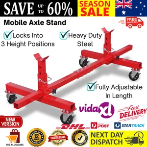 Mobile Axle Stand Portable Adjustable Height Workshop Garage Equipment Steel Red - Picture 1 of 13