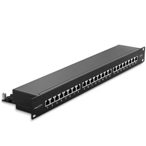deleyCON CAT6 Patchpanel 24 Port Netzwerk Verteilerfeld geschirmt LSA Schwarz - Bild 1 von 7