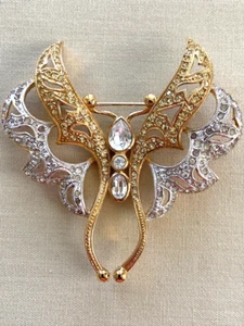 Vintage Attwood Sawyer A & S UK Two-tone Metal Dragonfly Pin Brooch w Bag - Picture 1 of 7