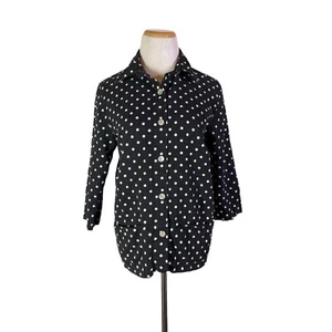 20 South Size M 3/4 Sleeve Linen Shirt or Light Jacket Black White Polka Dot - Picture 1 of 10