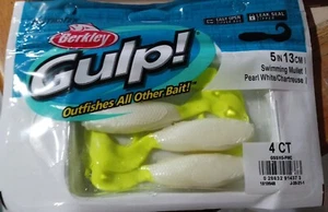 Salmonete para natación Berkley trago de agua salada 5 en 13 cm perla blanco/chartreuse paquete de 4 - Imagen 1 de 2