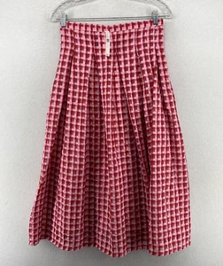 EVA FRANCO ANTROPOLOGIE Skirt 8 Full Pleated Seersucker Check Midi Pink NEW - Picture 1 of 12