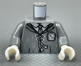 LEGO Minifigure Dark Bluish Gray Torso Robe Tie Hood White Shirt Sash Hashmarks