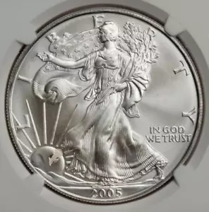 2005 NGC MS68 Retained Plastic Struck Thru Silver Eagle Dollar Mint Error Unique - Picture 1 of 6