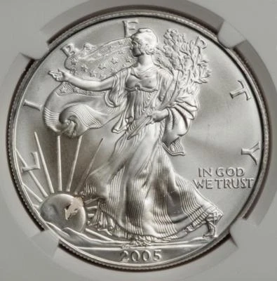 2005 NGC MS68 Retained Plastic Struck Thru Silver Eagle Dollar Mint Error Unique - Image 1 of 4