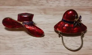 Red Hat Society Set Of 2 Pins/Pendants, Red, Purple, Gold Tone - Picture 1 of 6