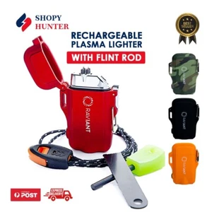 Plasma Lighter Waterproof Windproof Dual Arc USB Rechargeable with Flint Rod - Picture 1 of 8