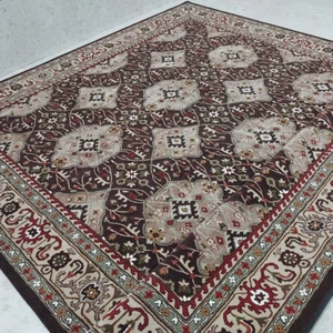 8x10 Hand-Tufted Rug – Pottery Barn Style Floral Pattern Dark Brown Wool Carpet - Picture 1 of 8