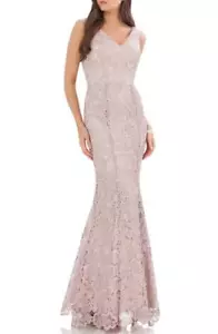 JS COLLECTIONS Blush Pink Scalloped Floral Lace Mermaid Flare Skirt Gown 2P XSP - Picture 1 of 2