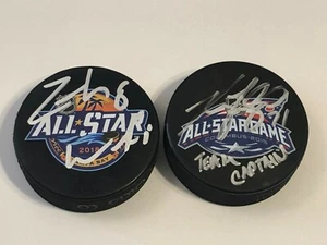 Nick Foligno Zach Werenski Signed 2015 2018 All Star Game Logo Puck COA Jackets - Picture 1 of 3
