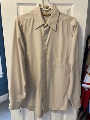 Geoffrey Beene 100% Poliéster Hombre’s Beige Manga Larga Vestido Camisa 15 1/2 34/35 Foto 1 de 2