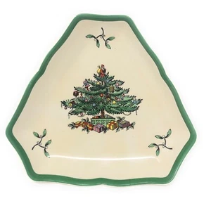 Spode Christmas Tree Triangular Candy Dish England S3324K Vintage - Picture 1 of 2