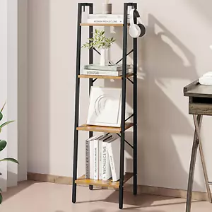 Ladder Shelf, Bookshelf Bookcase, Freestanding Corner Storage Shelve with 2 Hook - Picture 1 of 9