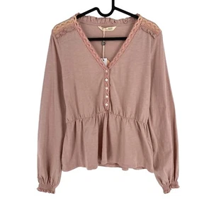 ODD MOLLY Women Dusty Pink Elisa Long Sleeves V Neck Top Size 1 / S - Picture 1 of 12
