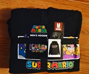 NEW Nintendo Super Mario Graphic Print Hoodie Long Sleeves, Black Mens (M) - Picture 1 of 2