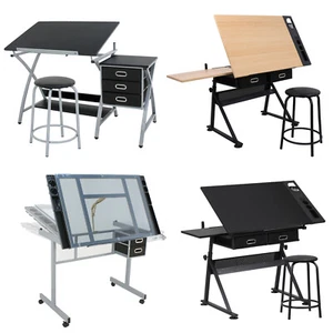 Adjustable Drafting Table Drawing Desk Tempered Glass Top Artist Craft Table - Picture 1 of 33