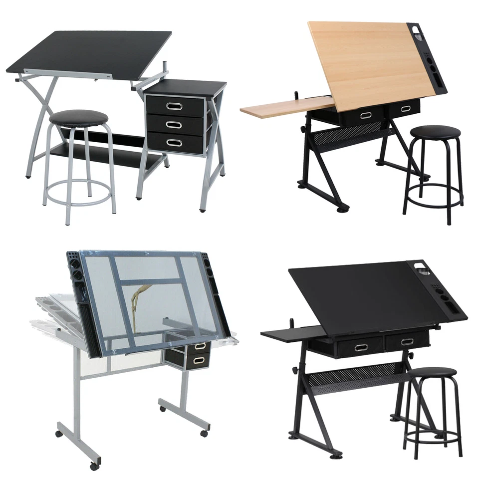 Adjustable Drafting Table Drawing Desk Tempered Glass Top Artist Craft Table - Image 1 of 1