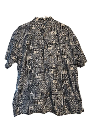 Camisa De Colección Big Dogs Para Hombres M Mediana Azul Geométrica Floral Hawaiana Todo Pri Foto 1 de 3