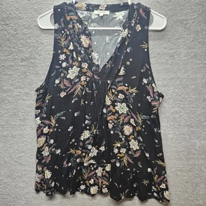 Maurices Women Sz L All-Over Flower Print V Neck Sleeveless Blouse Black  - Picture 1 of 9