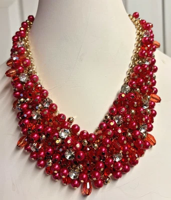 Collar babero BOCAR para mujer llamativo ¡Un motín de cuentas de cristal y tono dorado rojo! Foto 1 de 4