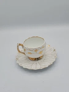 19. Jahrhundert Weiß und Gold Demitasse Deutsche Teetasse Untertasse Tasse Set - Bild 1 von 5