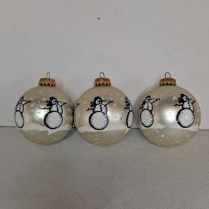 Glas Weihnachtsschmuck 3er Set Schneebälle mit Schneemann  - Bild 1 von 5