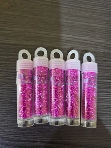 Lotto di 5 tubi Miyuki Delica 11/0 perline, 5,2 grammi ciascuno, #11 argento fucsia - Foto 1 di 5