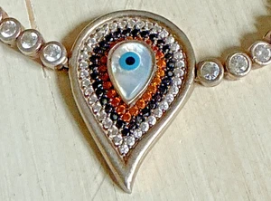 Pulsera ajustable de plata de ley 925 con mal de ojo y racimo circonita cúbica Grecia - Imagen 1 de 6