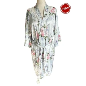 Apt.9 Blue Floral Satin Robe Women's Sleepwear Size XS NWT | 74-20 - Afbeelding 1 van 5
