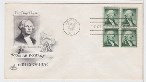 TurtlesTradingPost - George Washington 1 Cent #1031 - 1954 FDC Artcraft Block - Picture 1 of 1