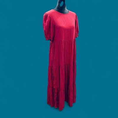 Boho Cottagecore Whimsigoth Deep Red Tier Maxi Dress Medium - Image 1 of 4