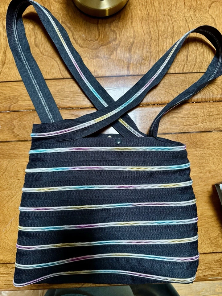 Bolso Bandolera ZIPIT Negro Arco Iris Rayas Cremallera Cartera Retro Festival Foto 1 de 4