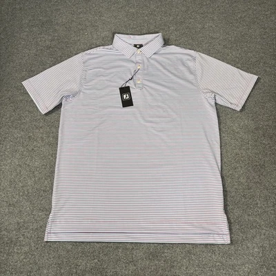 FootJoy Polo Shirt Mens Medium NWT Striped Blue Pink 2025 FJ Golf 35435 No Logos - Image 1 of 4