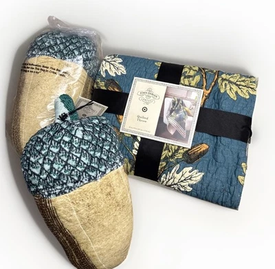 New John Derian Target 2024 50x70 Blue Quilted Throw Blanket & 2 Acorn Pillows - Image 1 of 4