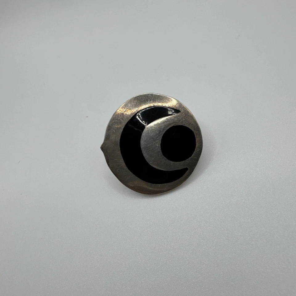 Brinco Vintage Taxco 925 Prata Esterlina ÚNICO Preto Inlay Marcado TB140 México - Imagem 1 de 4