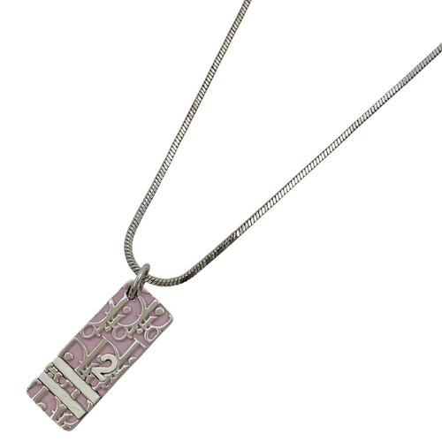 Christian Dior Logo Placca Collana Modello Trotter Collana Placcatura Argento S...