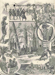 Die Dinka-Neger im Sudan/7 Abbildungen a. 1 Blatt, u.a. Kampfspiel. Hst. v. 1895 - Bild 1 von 1