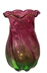 Vaso Teleflora Vintage Unico Rosa-Verde Girocollo Soffiato a Mano Etichetta 4 1/2" Dia x 7 1/2" H - Foto 1 di 7