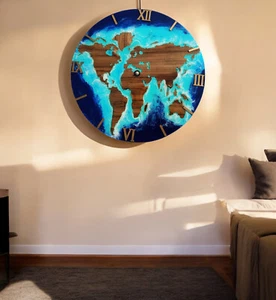 Orologio da parete epossidico onda oceanica 15" - orologio artistico in resina di lusso per camera da letto corridoio dec - Foto 1 di 6