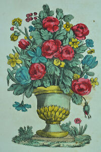 Gravure Ancienne 18e bouquet de roses vase médicis Pierrot Gilles watteau 