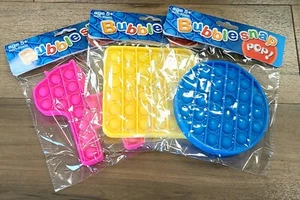 New 3 Bubble Snap Pop! Pink Unicorn, Yellow Square, & Blue Circle Poppers - Picture 1 of 10