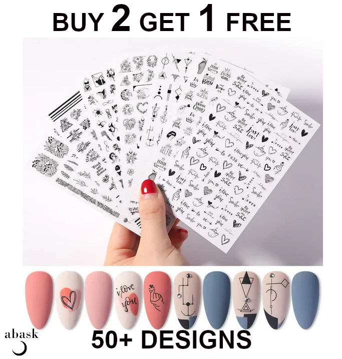 Nail Stickers Self-adhesive Flowers Stars Moons Daisy Black and White Floral