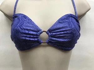 NEU VICTORIA'S SECRET Neckholder-Bikini-Top mit Rüschen zum Binden Schwimmen blau Schlangenhaut S, M - Bild 1 von 4