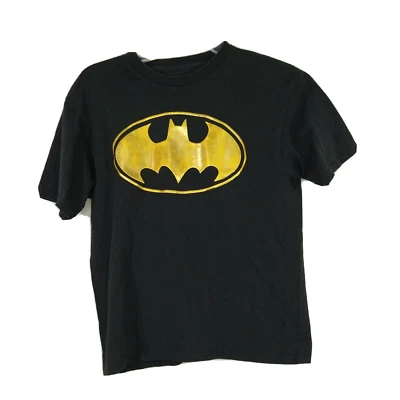 Batman T-Shirt Boys Size L Black with Yellow/Gold Logo Short Sleeve Crewneck - Image 1 of 4