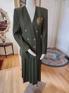 Vintage Olive Green Kaspar for ASL 2 piece skirt suit - size 6 - Picture 1 of 11