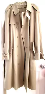 Vintage Oleg Cassini Mens Trench Coat Wool Lining Zip Size 44 Long Khaki Beige - Picture 1 of 12