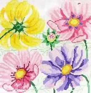 Needlepoint Handpainted Jean Smith Small Cosmos Beauties #1 8x8 - Picture 1 of 1